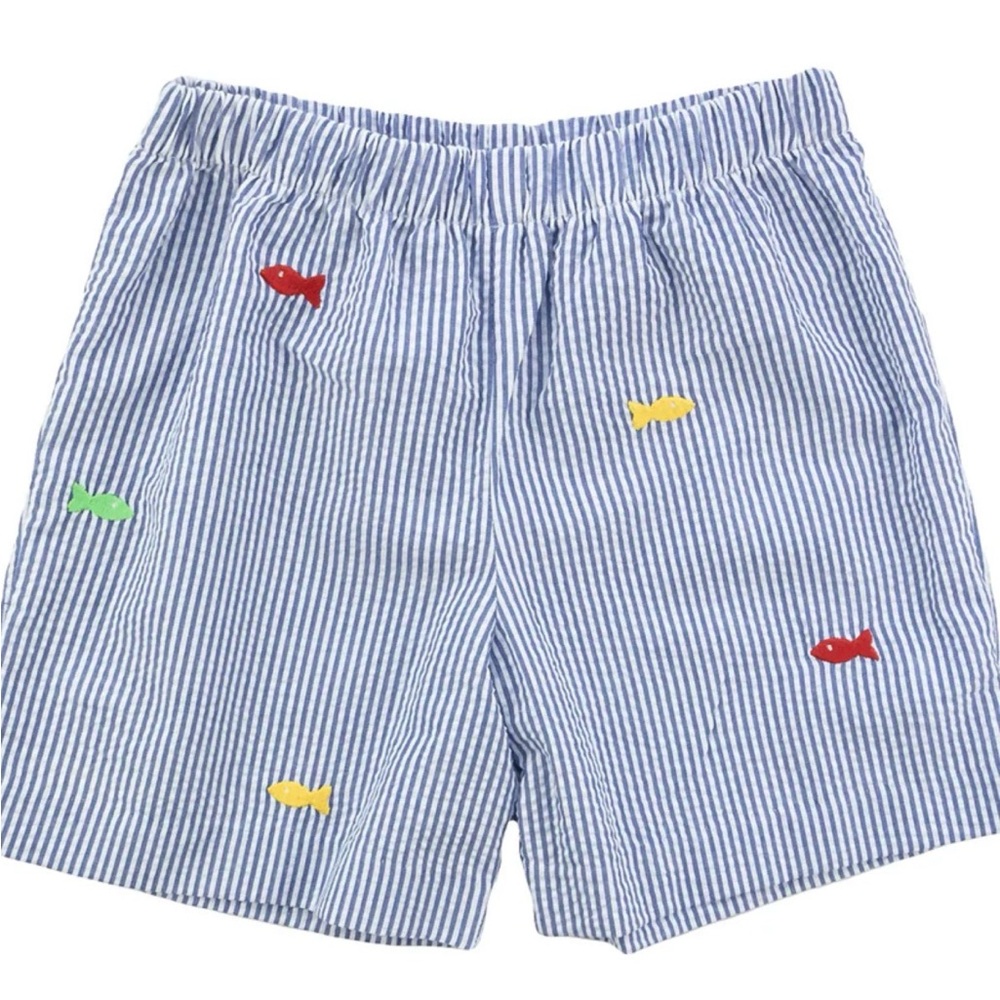 NWT Florence Eiseman Seersucker Shorts with Embroidered Fish Details
